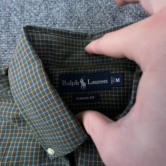 Ralph Lauren Button Up Shirt Adult Cotton Long Sleeve Medium Green Check Classic - Picture 6 of 11